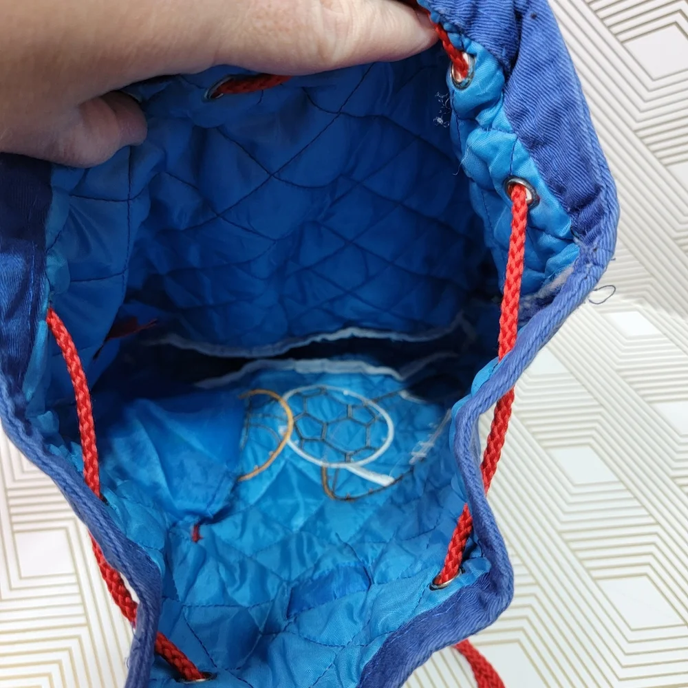 Stephen Joseph Quilted Backpack Sports Blue & Red Ages 3+ Drawstring Closure.